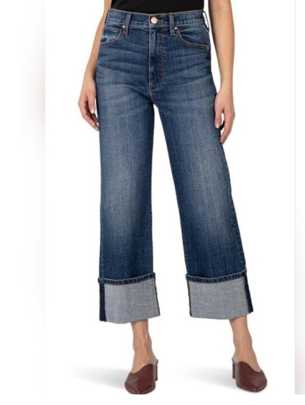 Kut From The Kloth Sienna High-Rise Wide Leg Cuffed Jeans Crop Size 14w